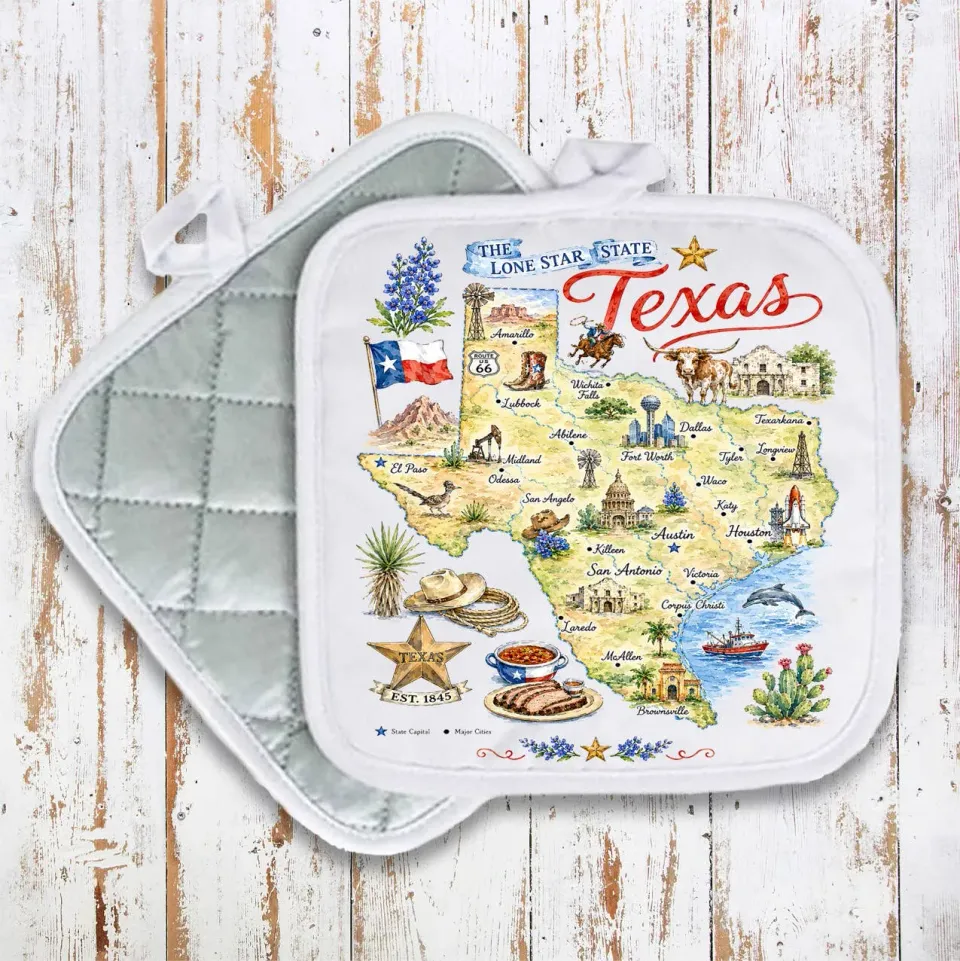 Avery Lane Gifts Texas State Map grydelap bomuld