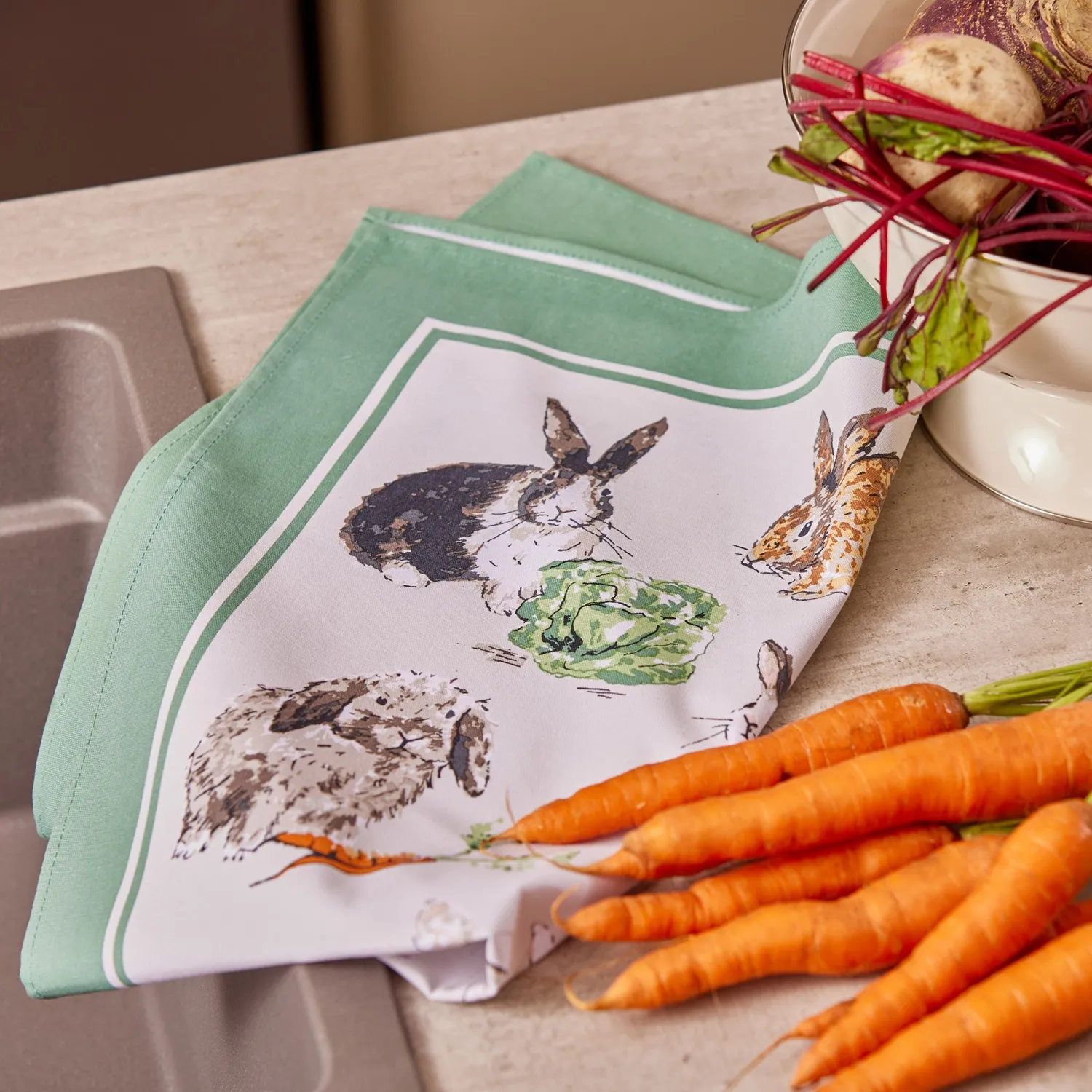 Ulster Weavers Rabbit Patch viskestykke grøn bomuld