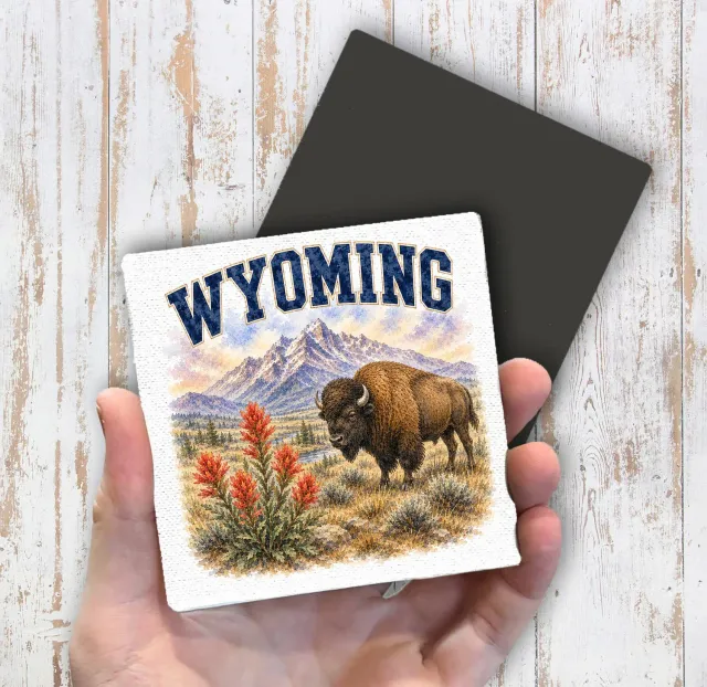 Avery Lane Gifts Wyoming State Bird and Animal køleskabsmagnet 10 cm canvas