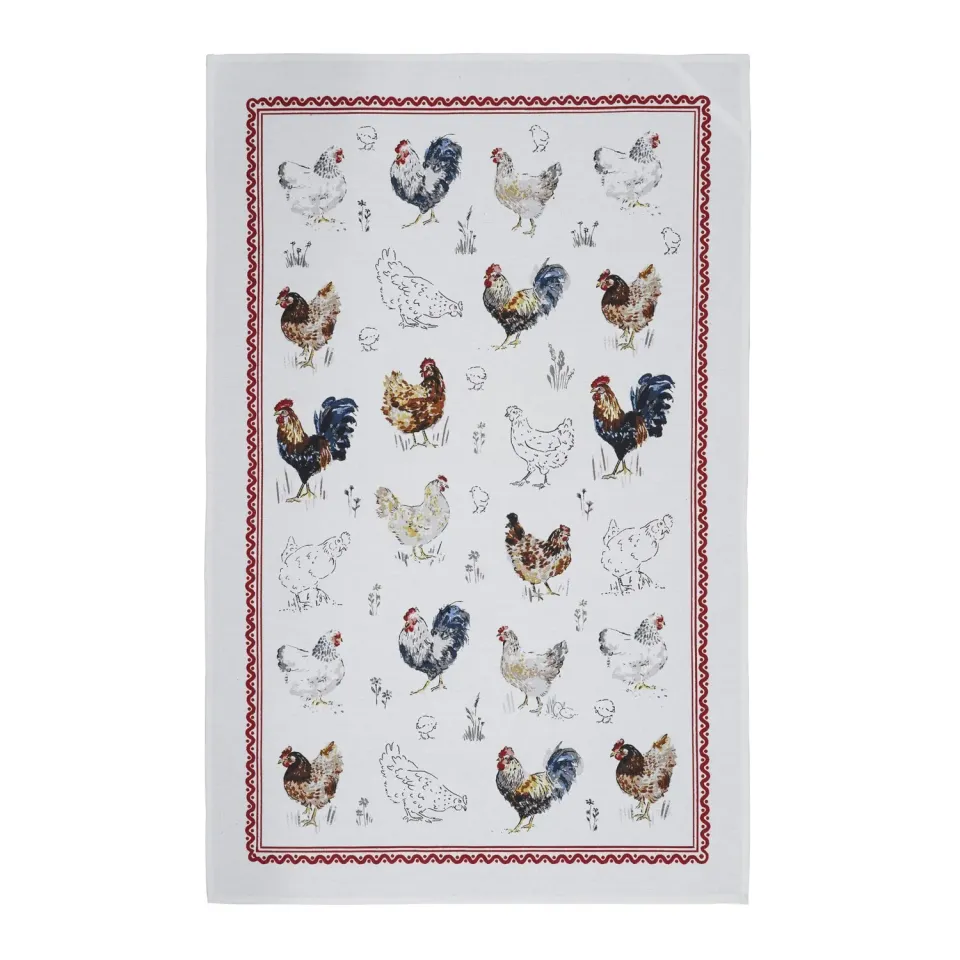 Ulster Weavers Farm Birds viskestykke bomuld rød