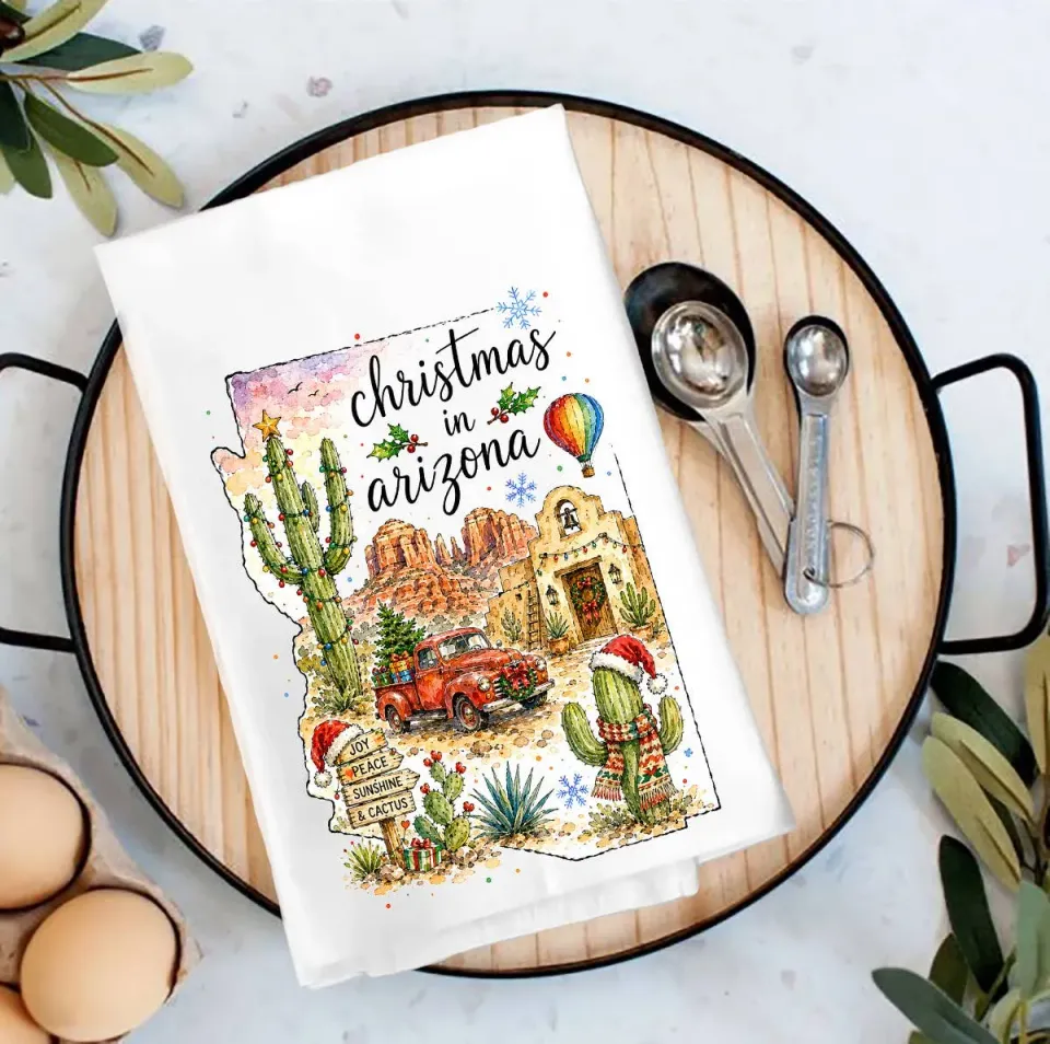 Avery Lane Gifts Christmas Arizona State Map viskestykke bomuld