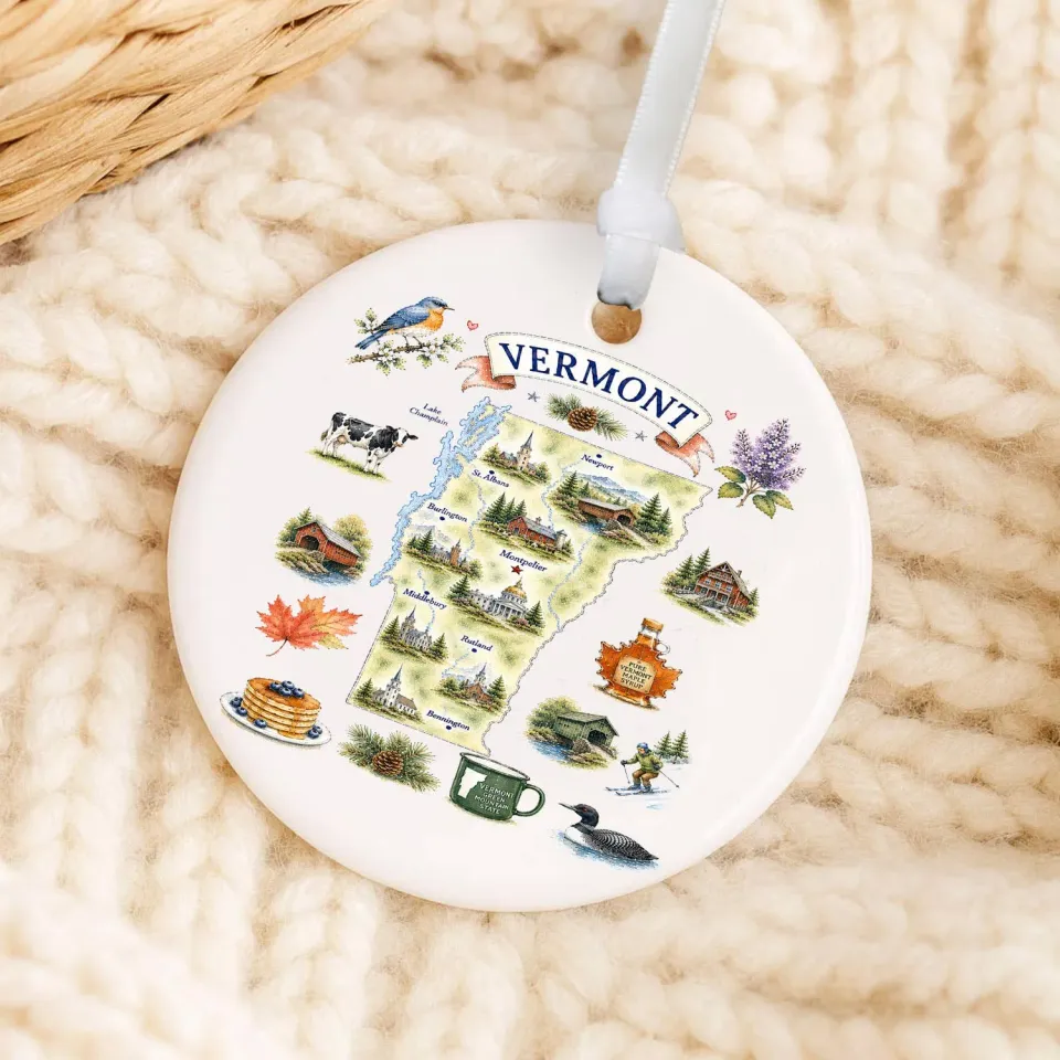 Avery Lane Gifts Vermont State Map Juleornament porcelæn 7,6 cm