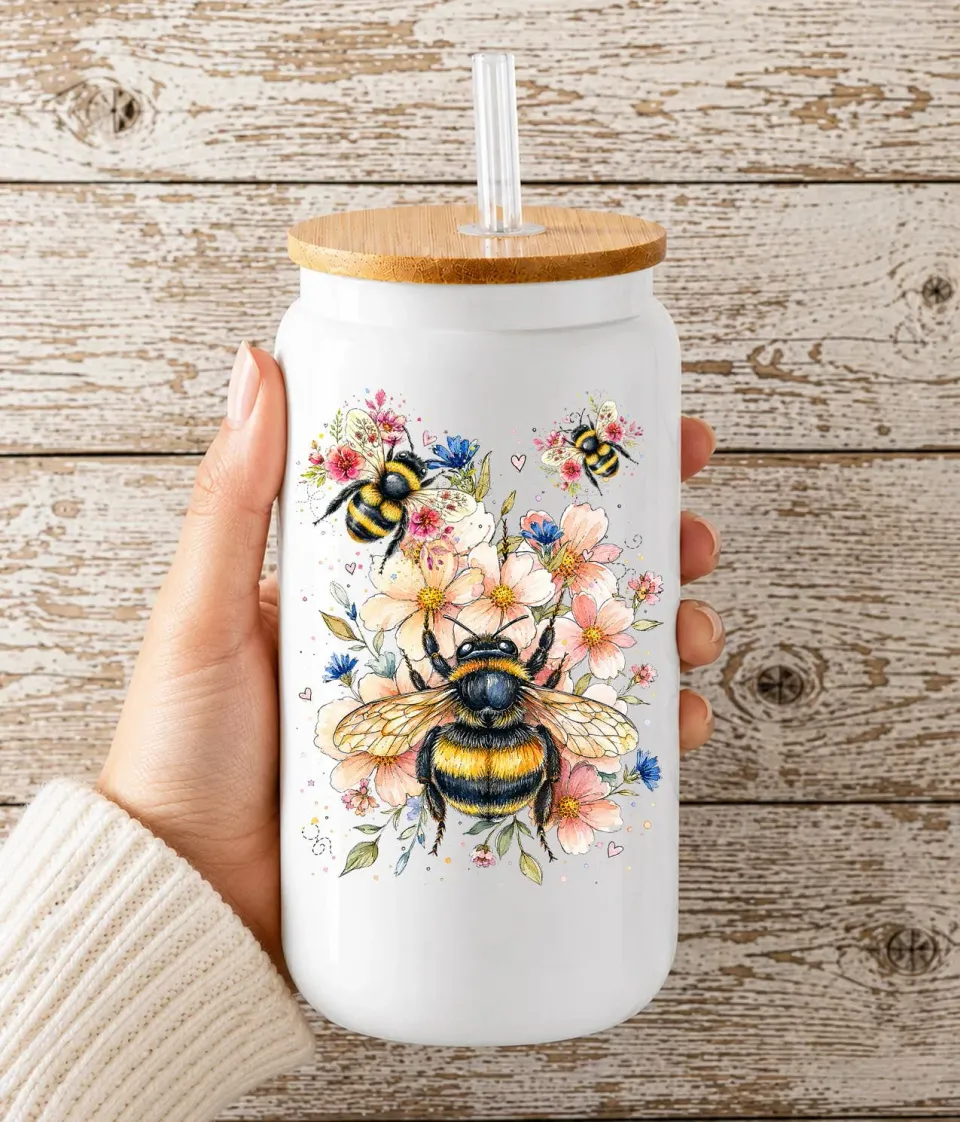 Avery Lane Watercolor Bees drikkeglas 47 cl med låg bier