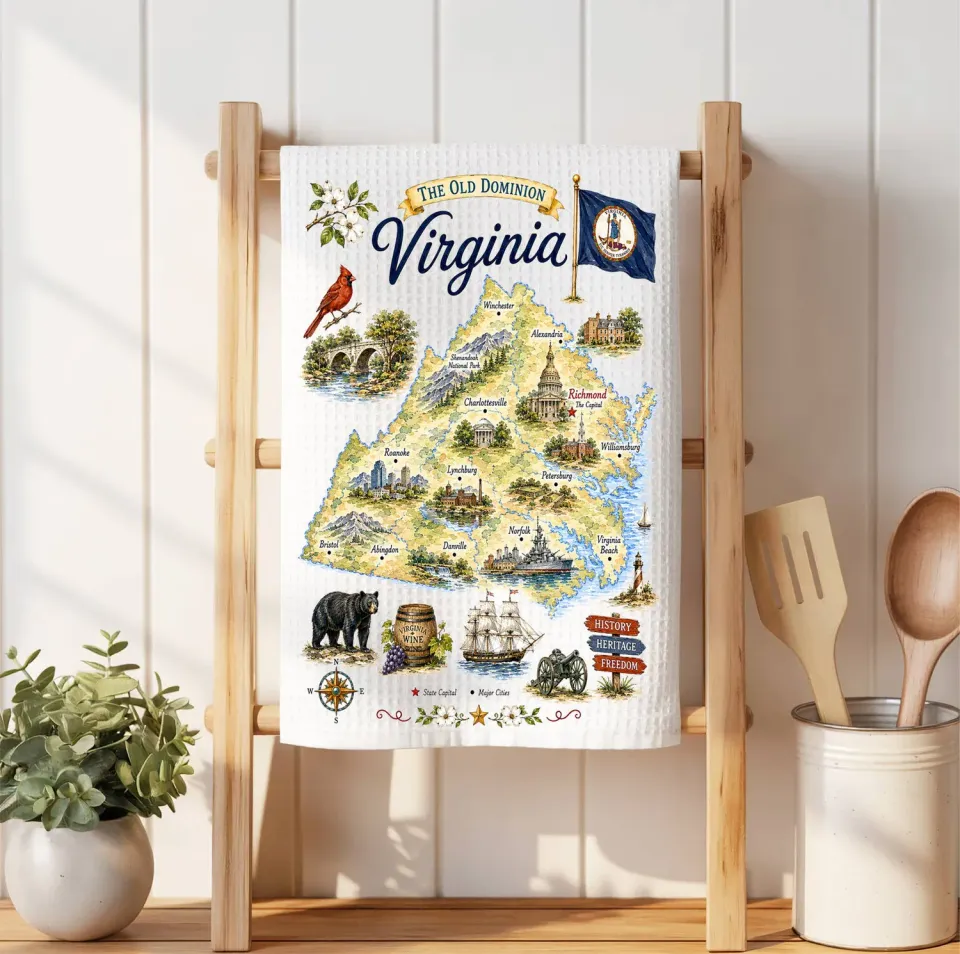 Avery Lane Gifts Virginia State Map karklud waffle 41x36 cm