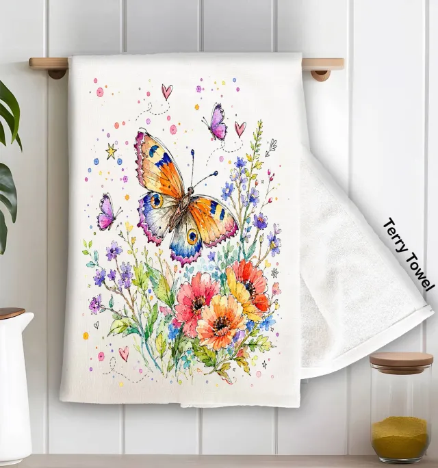 Avery Lane Gifts Whimsical Butterflies Flowers frottéhåndklæde