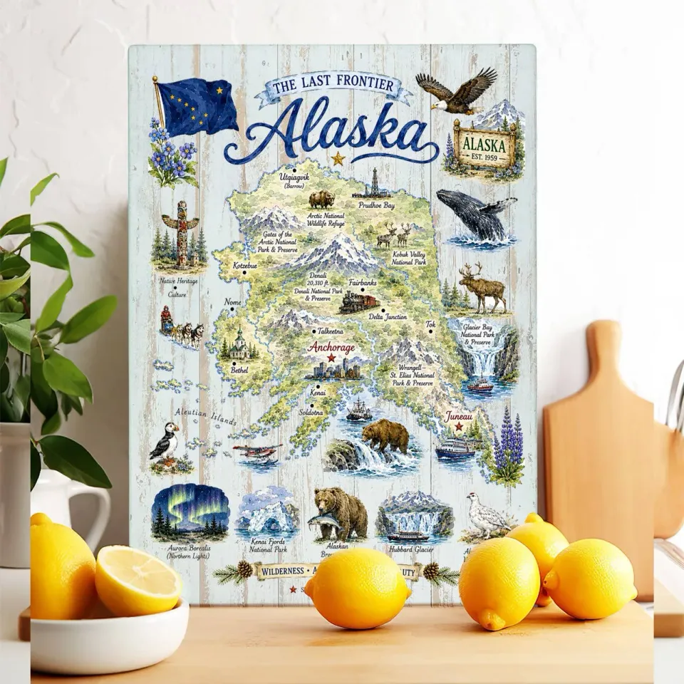 Avery Lane Gifts Alaska Map skærebræt glas 28x38 cm