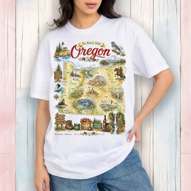 Avery Lane Gifts Oregon Landmark T-shirt hvid bomuld