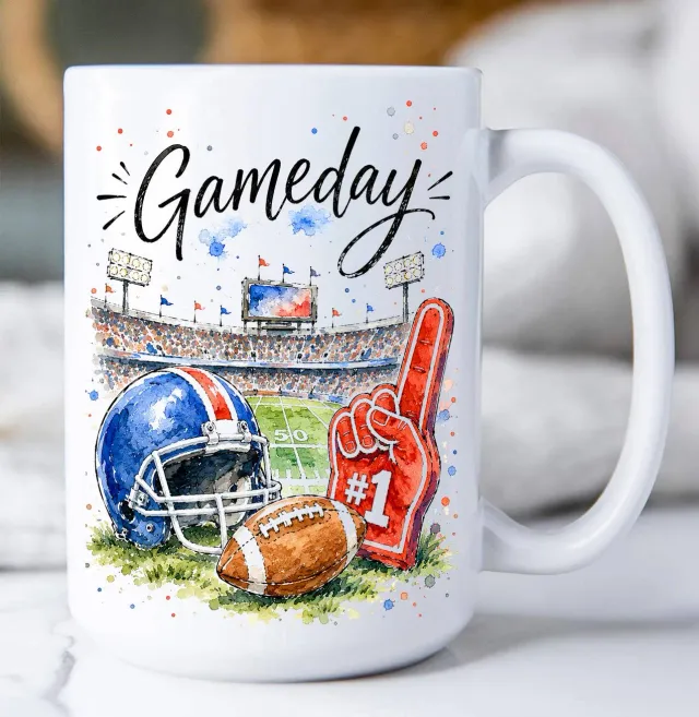 Avery Lane Gifts Gameday Football kaffekrus 443 ml blå rød