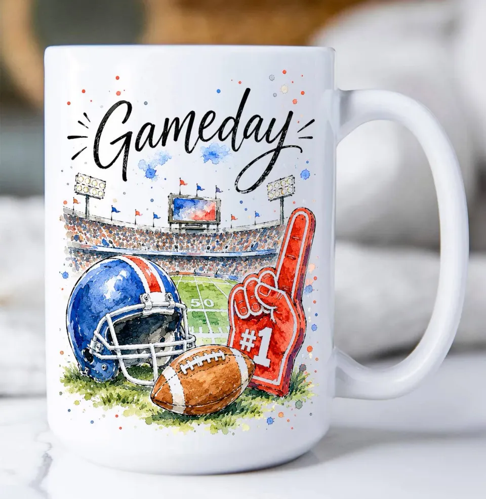 Avery Lane Gifts Gameday Football kaffekrus 443 ml blå rød