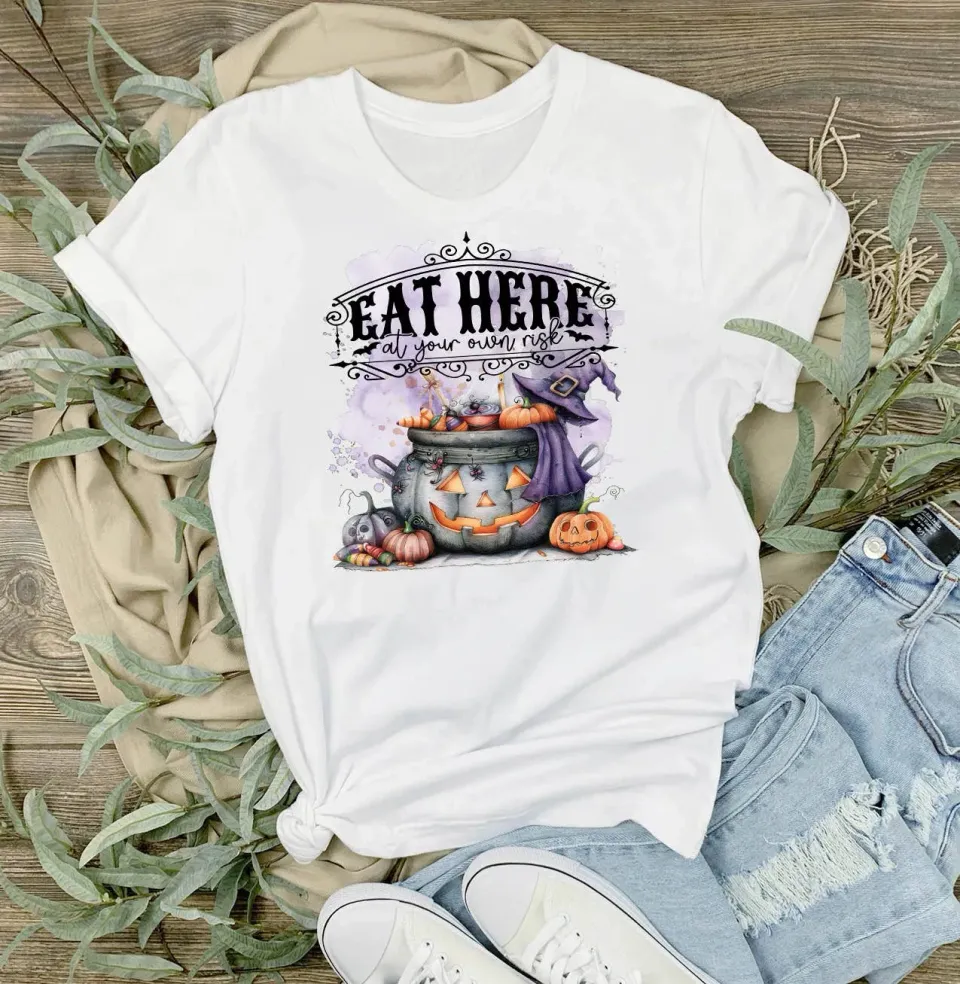 Avery Lane Gifts Halloween Eat at your Own Risk T-shirt hvid bomuld