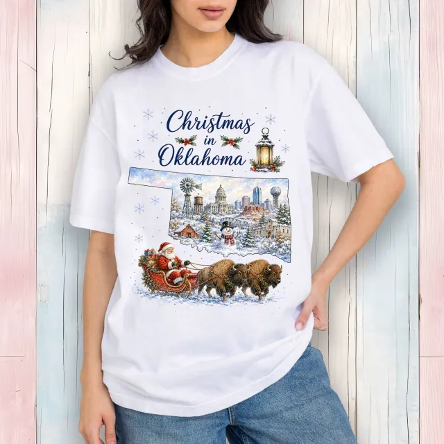 Avery Lane Gifts Christmas Oklahoma T-shirt hvid bomuld