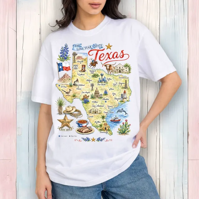 Avery Lane Gifts Texas Landmark T-shirt hvid dame bomuld
