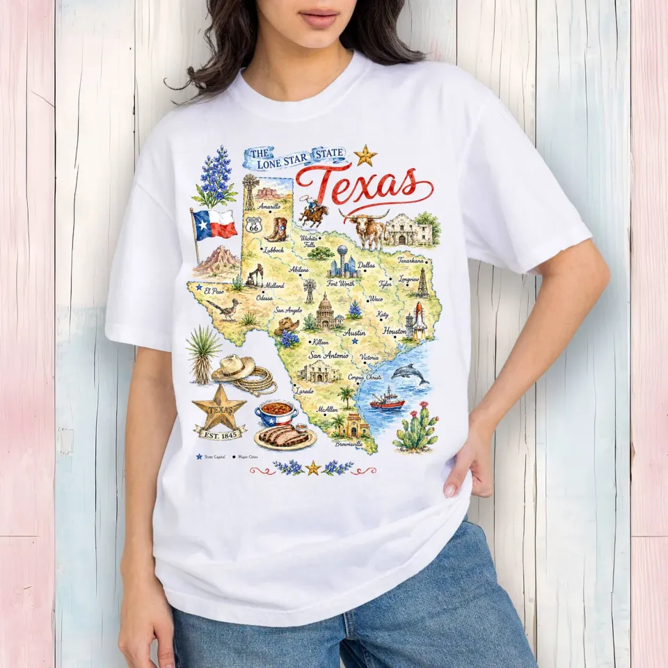Avery Lane Gifts Texas Landmark T-shirt hvid dame bomuld