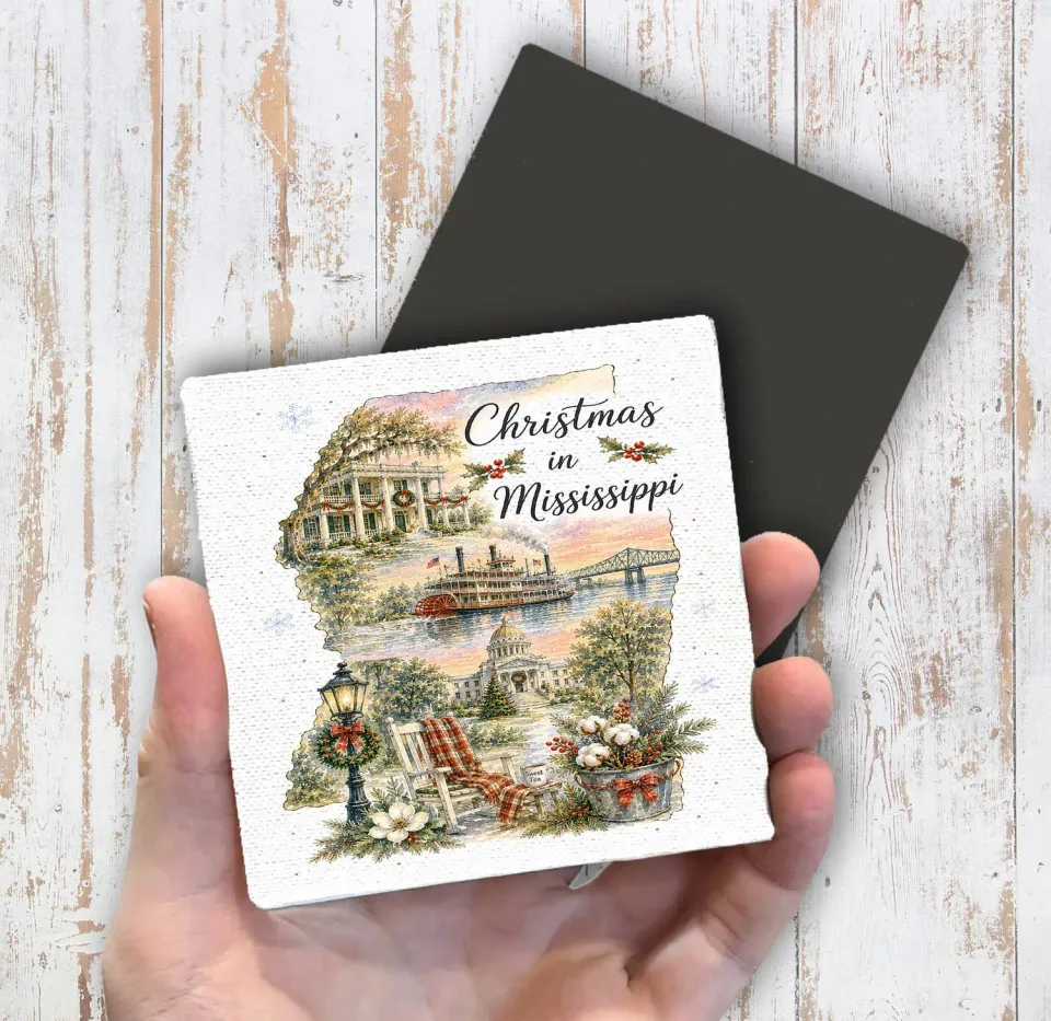 Avery Lane Gifts Christmas in Mississippi køleskabsmagnet 10x10 cm