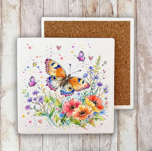 Whimsical Butterflies Flowers bordskåner sten