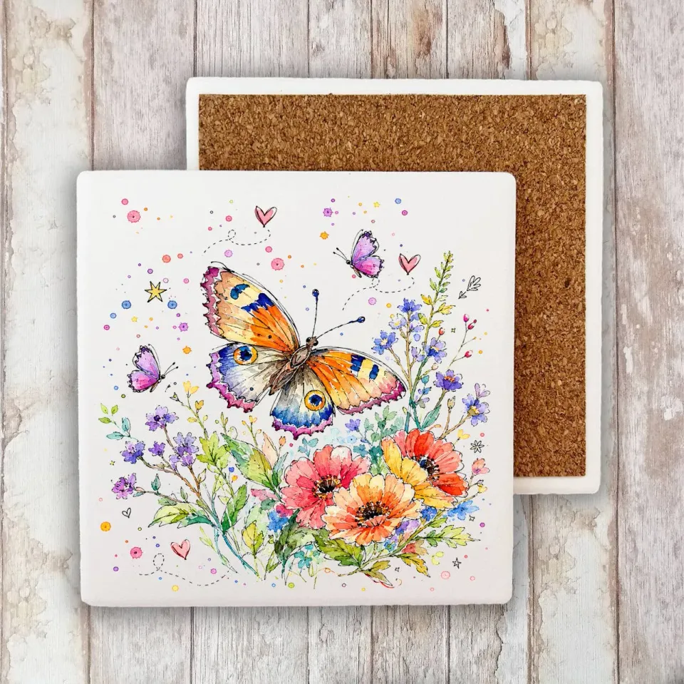 Whimsical Butterflies Flowers bordskåner sten