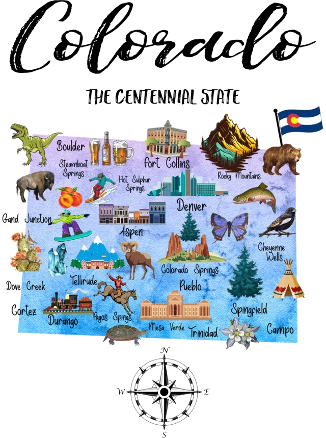 Avery Lane Gifts Colorado State Map souvenir kort