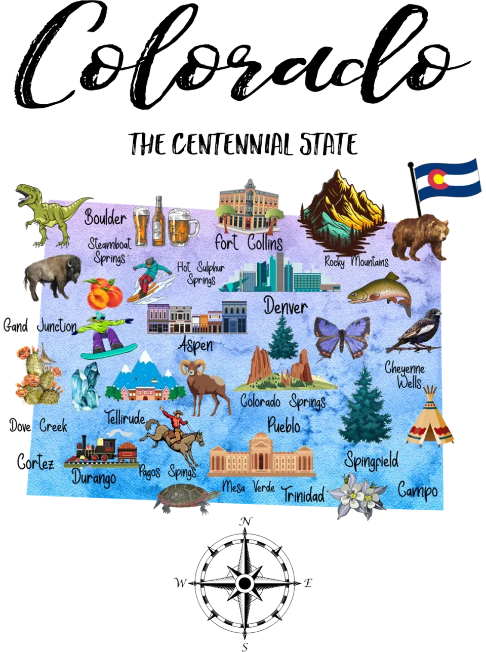 Avery Lane Gifts Colorado State Map souvenir kort