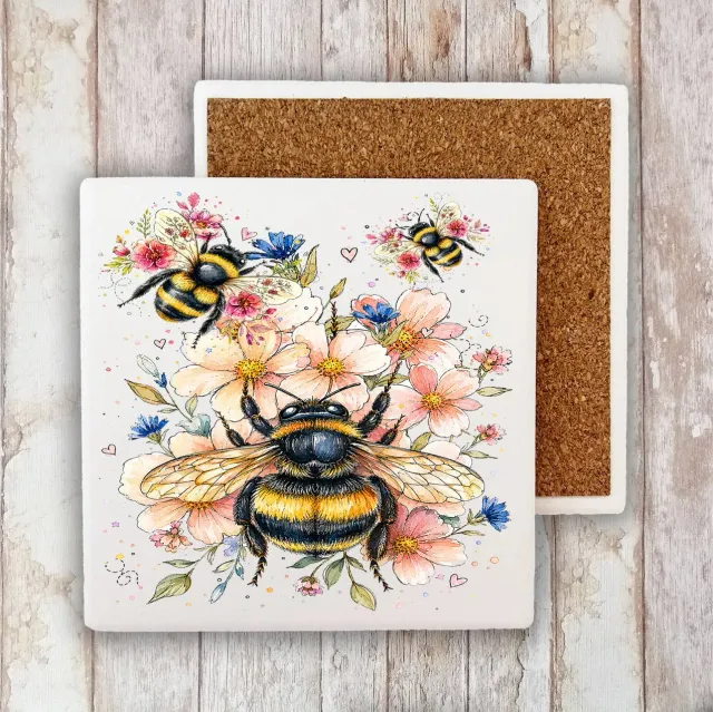 Avery Lane Gifts Watercolor Bees bordskåner 10x10 cm sten