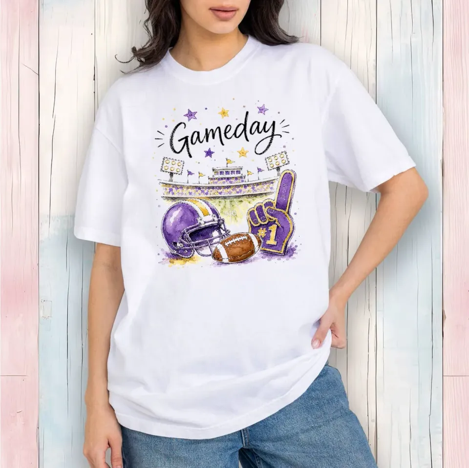Gameday Football Purple Gold T-shirt hvid bomuld