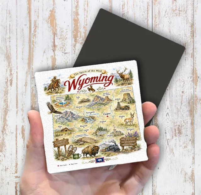 Avery Lane Gifts State Map Wyoming køleskabsmagnet 10x10 cm