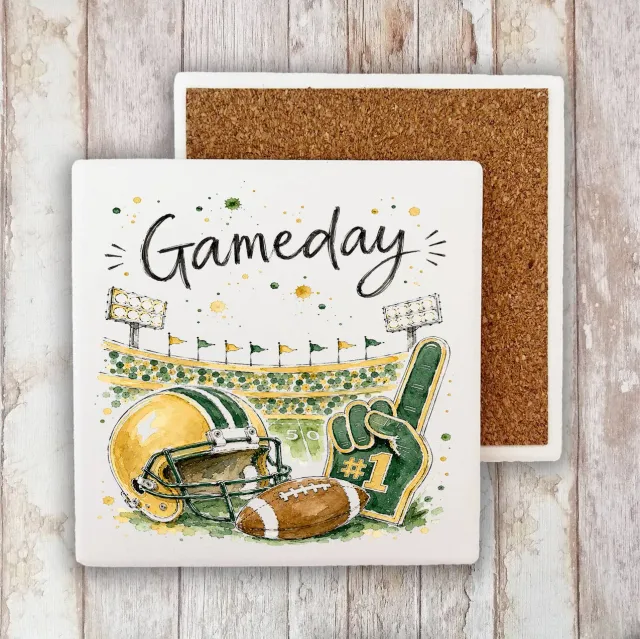 Avery Lane Gifts Gameday Football Gold Green bordskåner