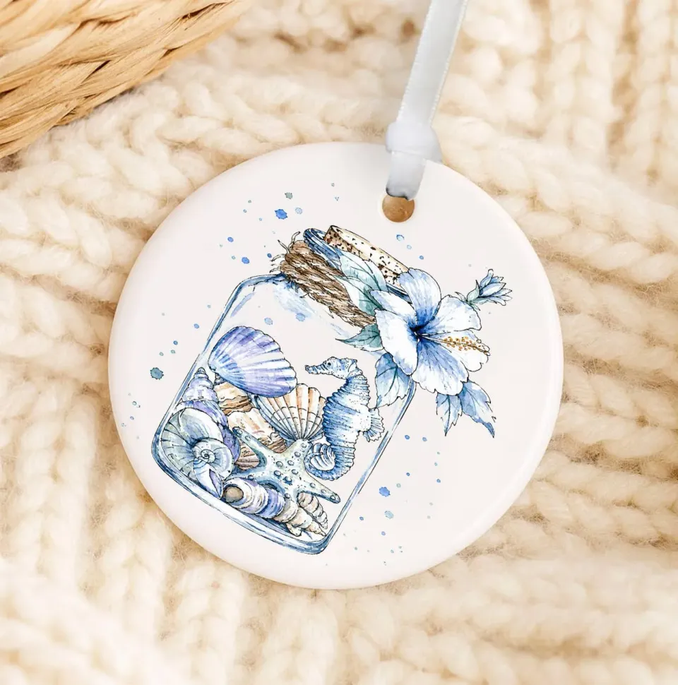 Avery Lane Gifts Coastal Blue Sea Shells julepynt 7,6 cm