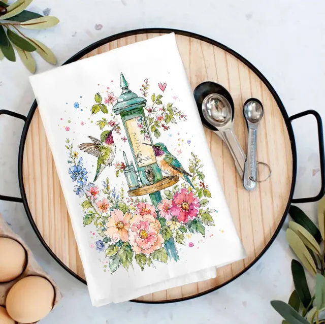 Avery Lane Gifts Spring Flowers Hummingbirds viskestykke bomuld