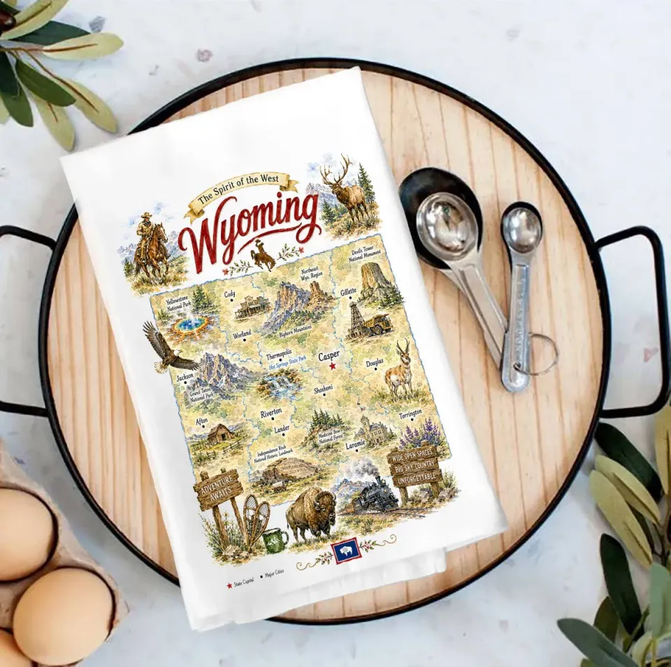 Avery Lane Gifts Wyoming statskort viskestykke 69x69 cm