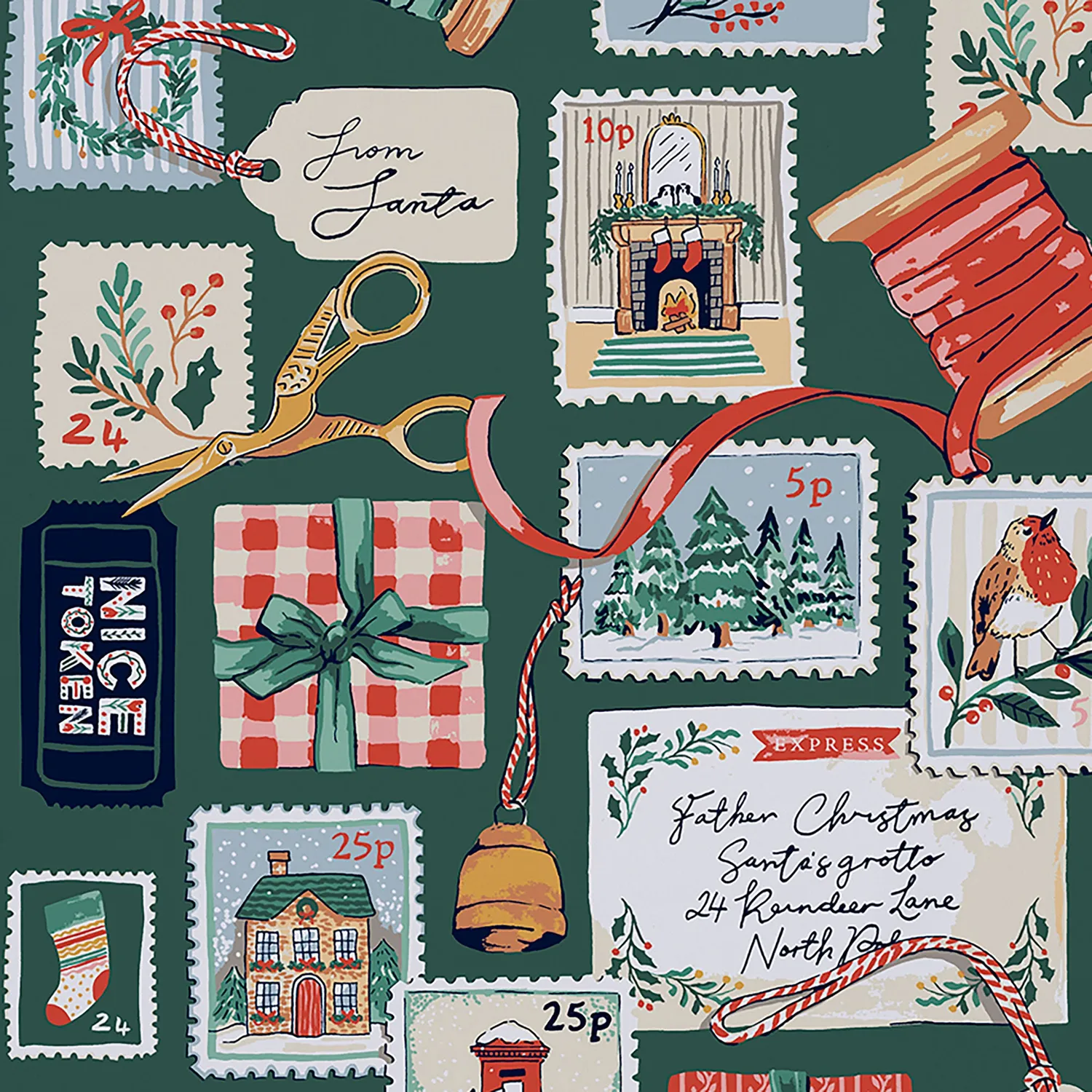 Ulster Weavers Letters to Santa viskestykke grøn 74x48 cm