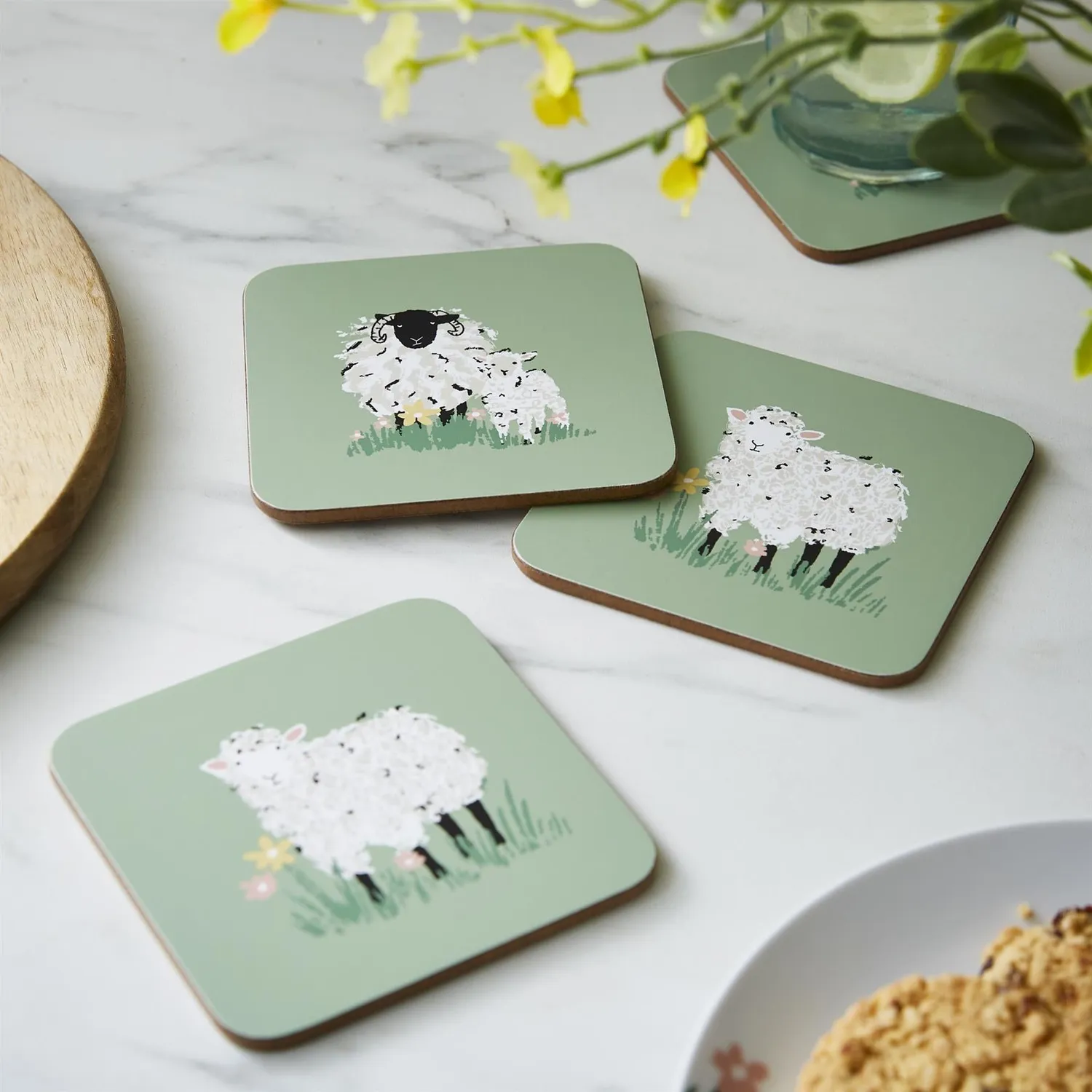 Ulster Weavers Woolly Sheep bordskånere grøn 4-pak kork