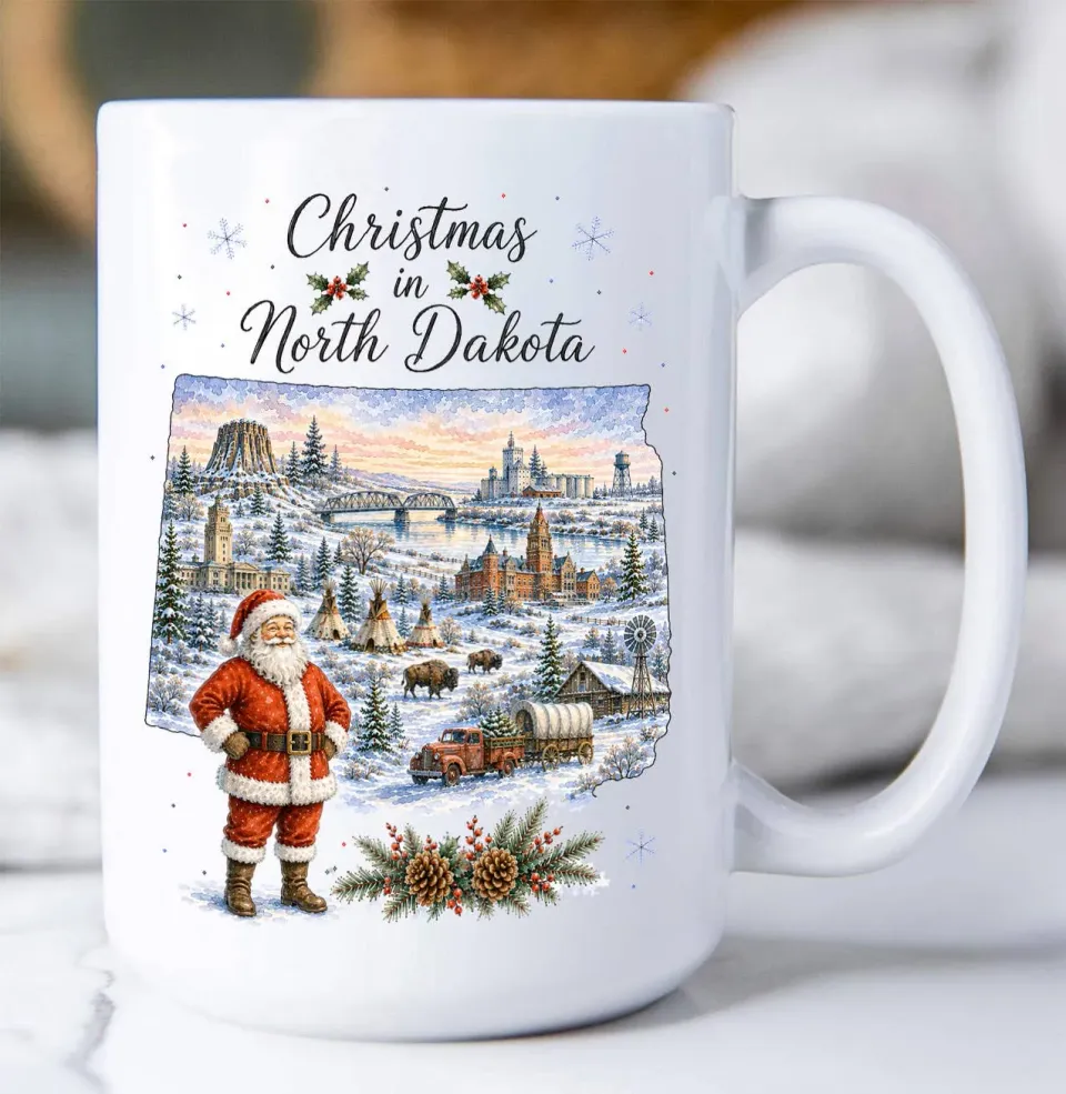 Avery Lane Gifts Christmas North Dakota krus 443 ml statskort