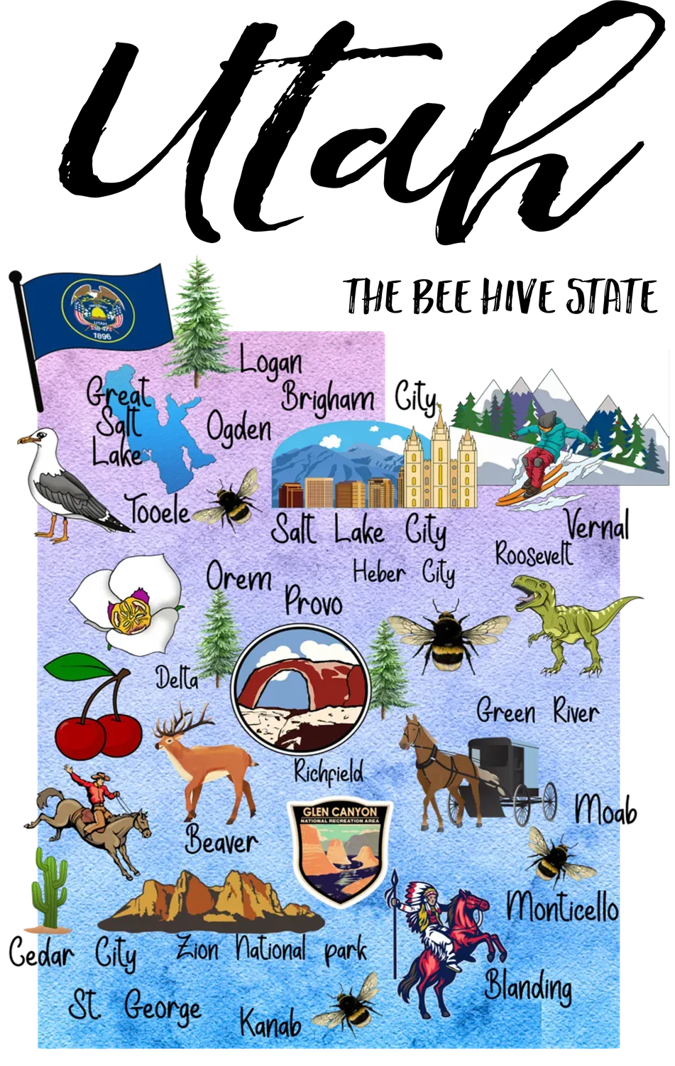 Avery Lane Gifts Utah State Map souvenir kortmotiv
