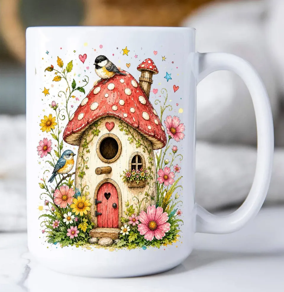 Avery Lane Gifts Mushroom Birdhouse Flowers krus 443 ml