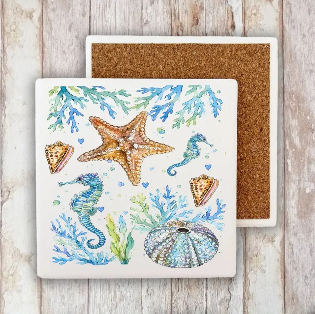 Avery Lane Gifts Coastal Blue bordskåner sten 10x10 cm søhest