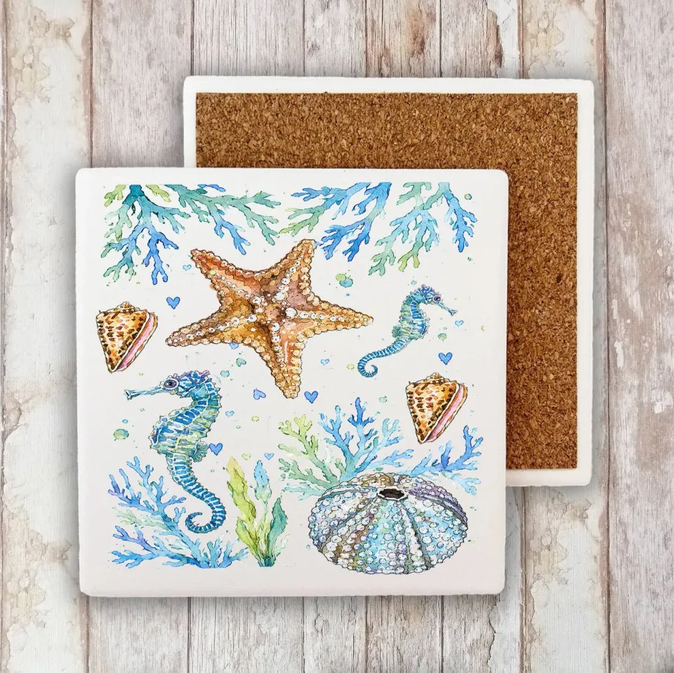 Avery Lane Gifts Coastal Blue bordskåner sten 10x10 cm søhest