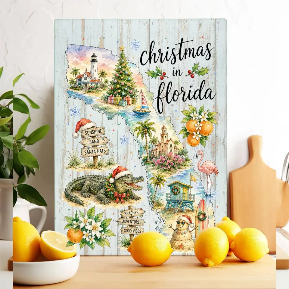 Avery Lane Gifts Christmas Florida State Map skærebræt glas 28x38