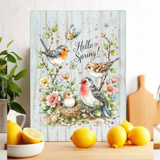 Avery Lane Gifts Hello Spring skærebræt glas 28x38 cm blomster