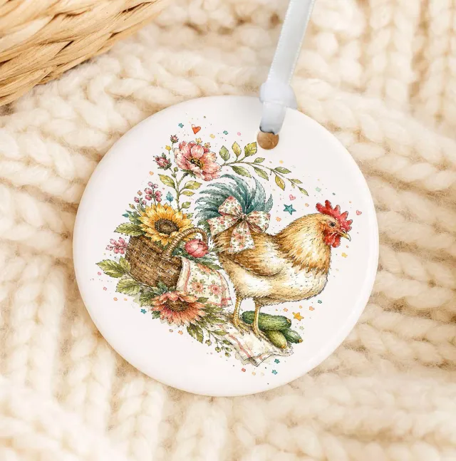 Avery Lane Gifts Whimsical Country Hen Flowers ornament porcelæn
