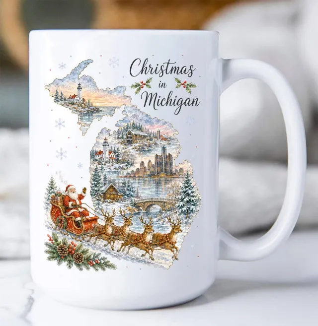 Avery Lane Gifts Christmas Michigan krus 15 oz hvid
