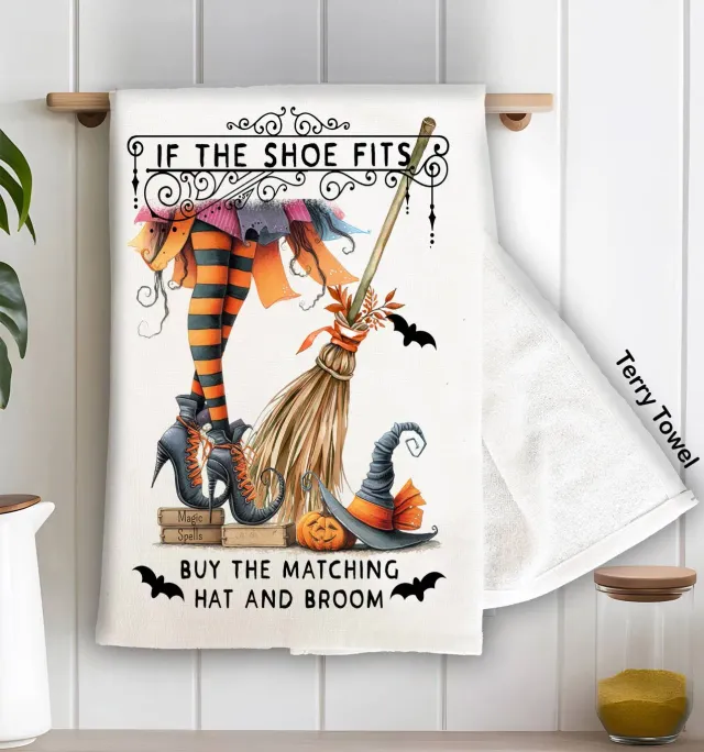 Avery Lane Halloween Witch If the Shoe Fits viskestykke bomuld