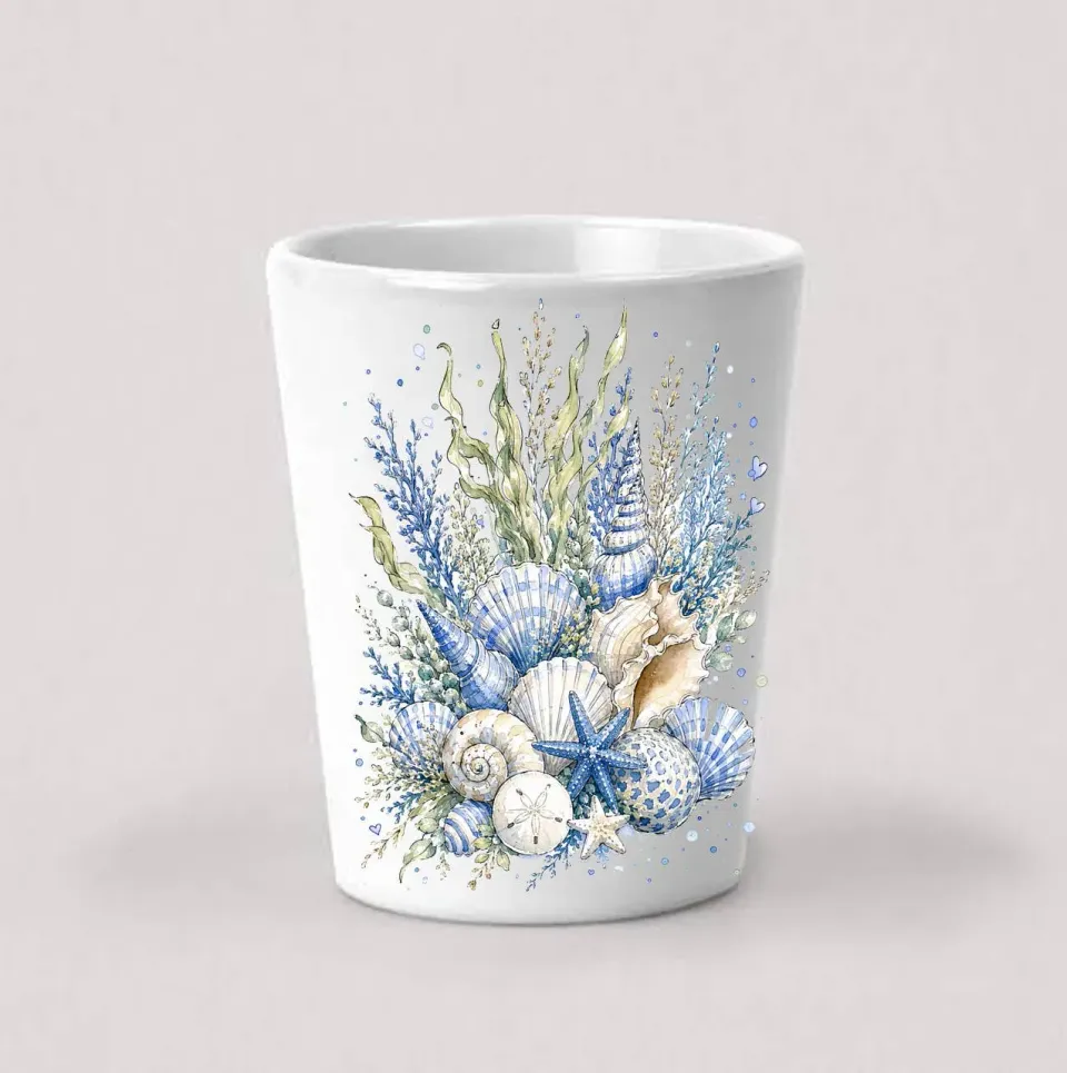 Avery Lane Gifts Coastal Blue Sea Shells Bouquet shotglas 4 cl keramik