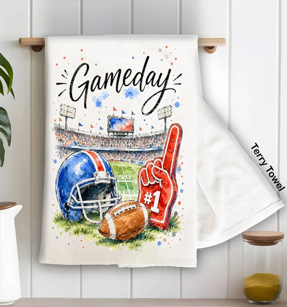 Avery Lane Gameday Football viskestykke terry blå rød 46x71 cm