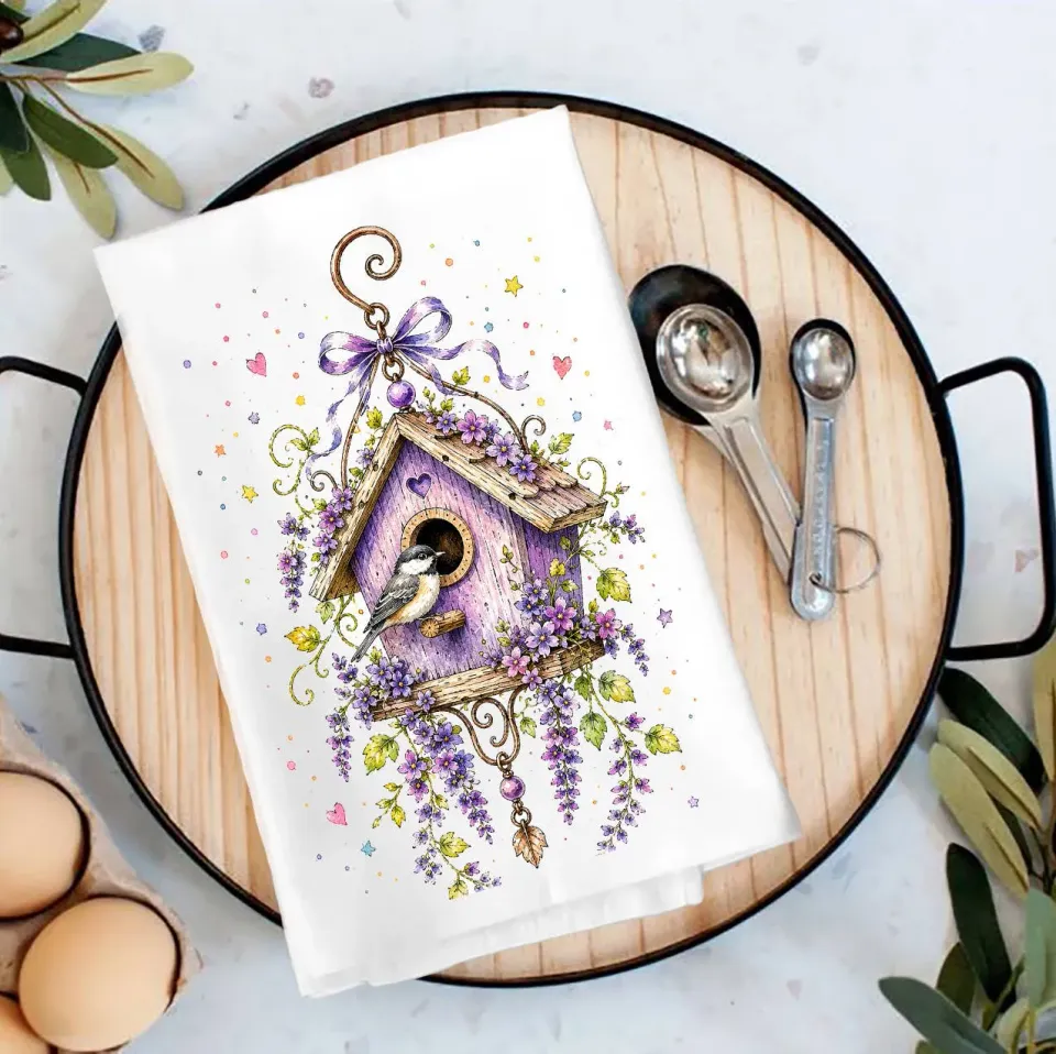 Avery Lane Gifts Lavender Birdhouse viskestykke bomuld