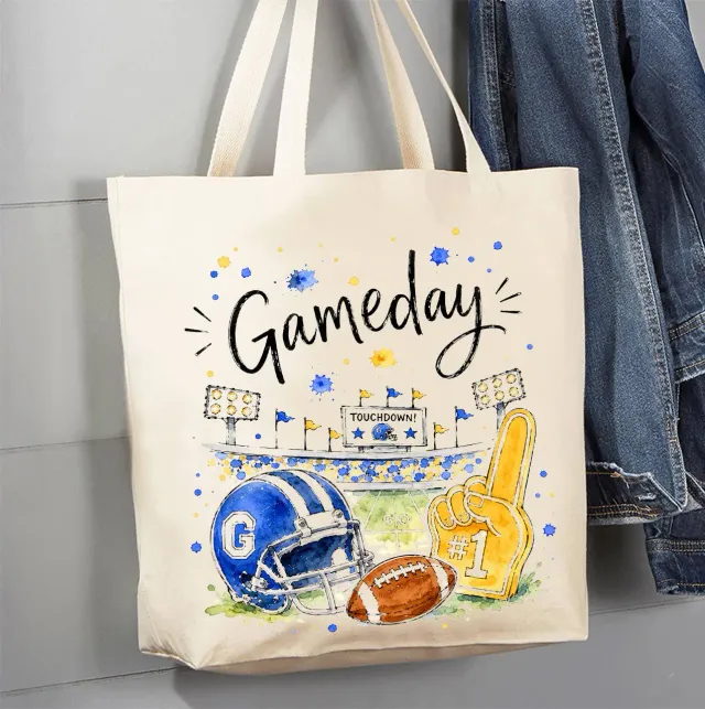 Avery Lane Gifts Gameday Football Royal Blue Gold mulepose bomuld