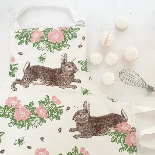 Thornback & Peel Rabbit & Rose forklæde rosa 60x80