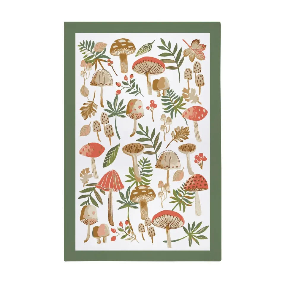 Ulster Weavers Mushrooms viskestykke grøn bomuld 74x48