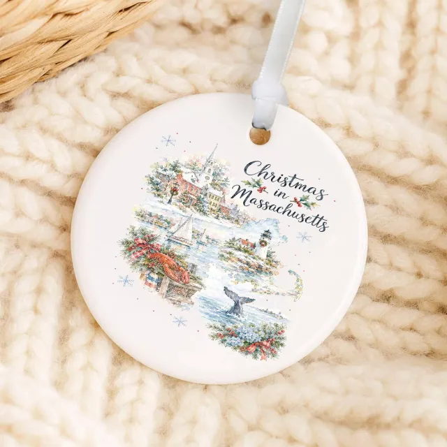 Avery Lane Gifts Christmas in Massachusetts julepynt porcelæn 7,5 cm