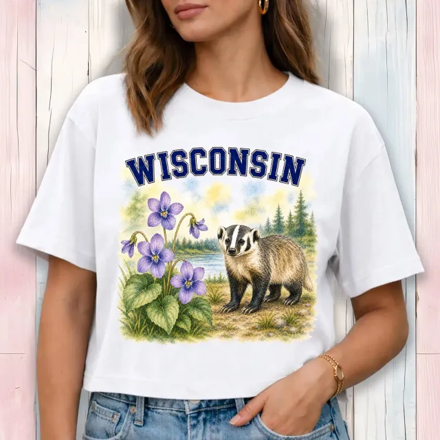 Avery Lane Gifts Wisconsin State Bird cropped t-shirt hvid bomuld
