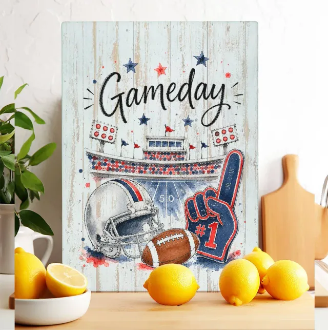 Gameday Football Navy Blue Red Glasskærebræt 20x28